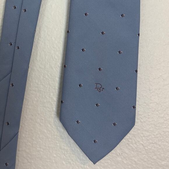 Christian Dior Silk Blend Blue Logo Diamond Polka Dot Printed Men's Necktie - Picture 1 of 3